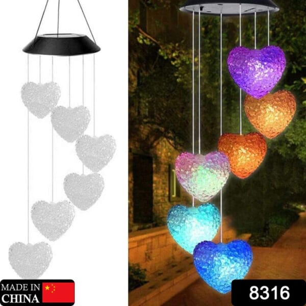 Solar Powered LED Wind Chime Light 6 LED Colorful Chime Craft Wind bell Wind Heart Decor Outdoor Decorative Wind Portable