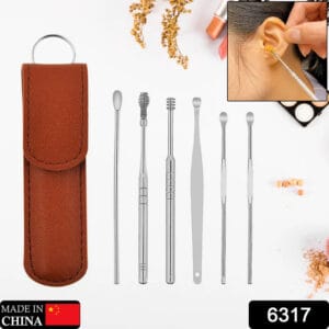 Ear Wax Cleaner- Resuable Ear Cleaning Tools Leather Pouch - Ear Pick Wax Remover Tool Kit With Ear Curette Cleaner And Spring Ear Buds Cleaner Fit In Pocket Great For Traveling