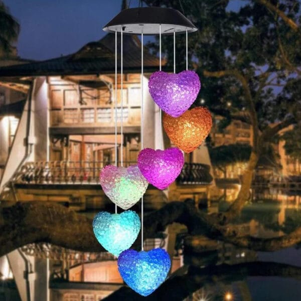 Solar Powered LED Wind Chime Light 6 LED Colorful Chime Craft Wind bell Wind Heart Decor Outdoor Decorative Wind Portable